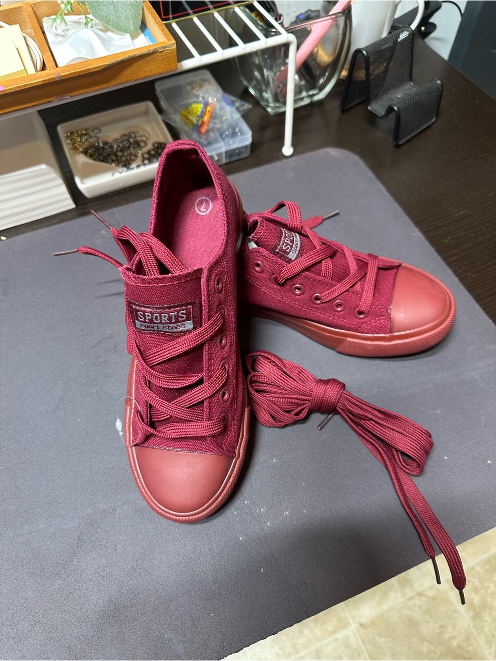 New w/o Tag, Burgundy Canvas Low-Top Sneakers w/ extra shoe laces